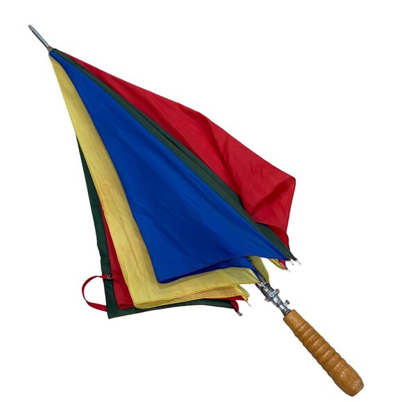 Large Vintage Wooden Handle Rainbow Umbrella - Picture 12 of 16
